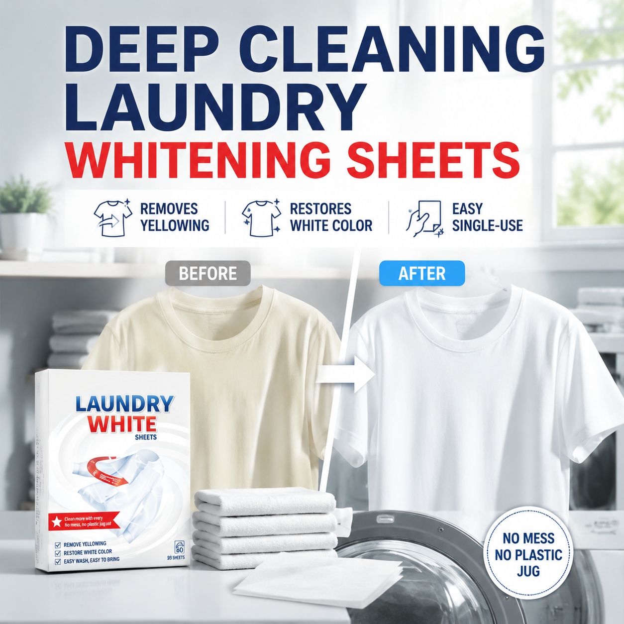💥Deep Cleaning Laundry Whitening Sheets 🧺 Powerful Stain Remover Brightening Fabric Laundry Cleaning Sheets
