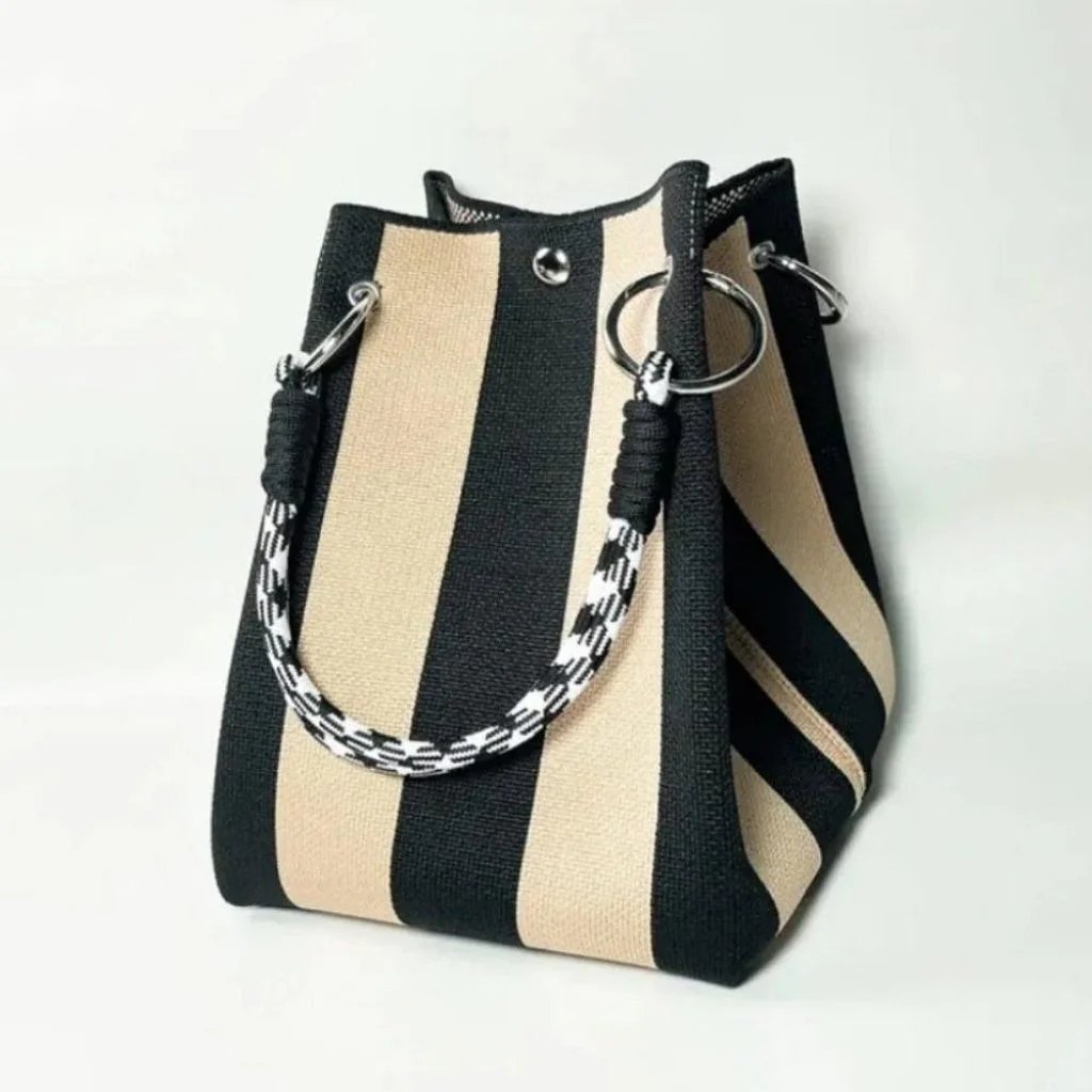 🏆👜 Limited-Time Sale: 50% OFF 🌴 Boho Striped Knit Bucket Handbag for Women – Handmade Summer Beach Shoulder Bag