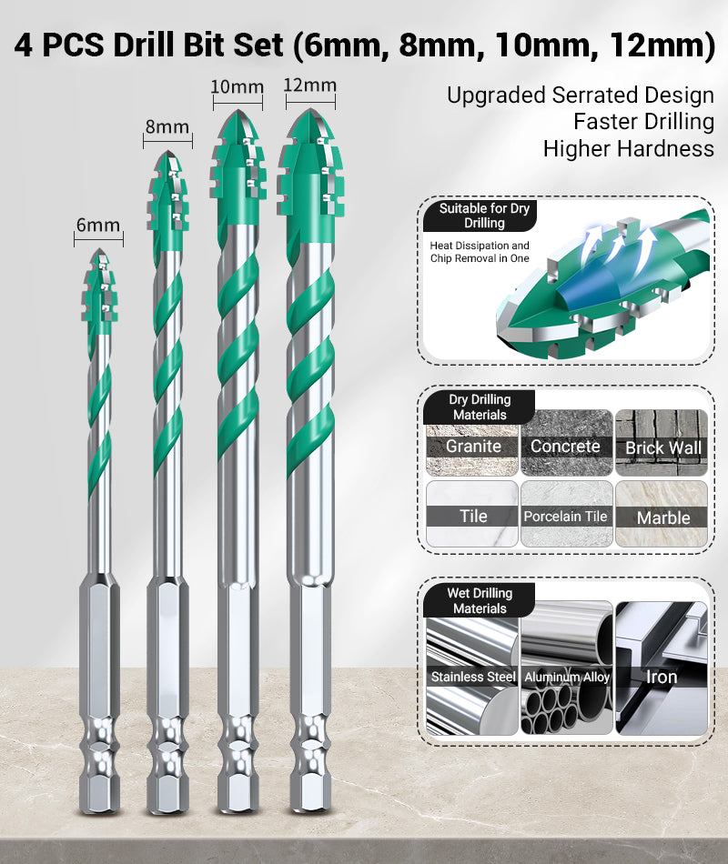 ✨LAST DAY SALE 50% OFF✨Greene® 4PCS Premium 4-Flute Serrated Edge Drill Bit Set