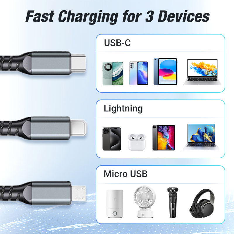 š„2025 Hot Saleš„Transparent Luminous 3-in-1 Super Fast Charging Cable