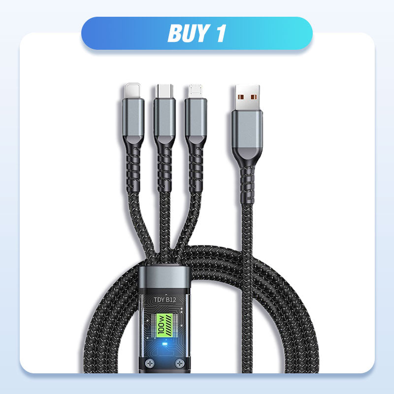 š„2025 Hot Saleš„Transparent Luminous 3-in-1 Super Fast Charging Cable