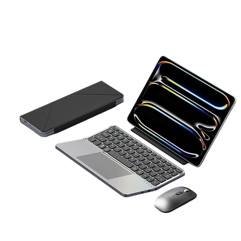 Ultra-Slim Folding Keyboard with Integrated Touchpad & Stand