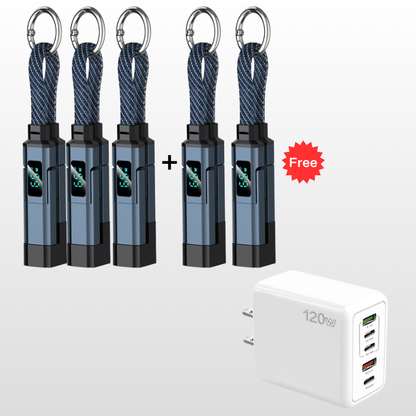 🔌 4-in-1 Charging Cable with Digital Display & Keychain – Fast-Charging, Kink-Resistant & Compact