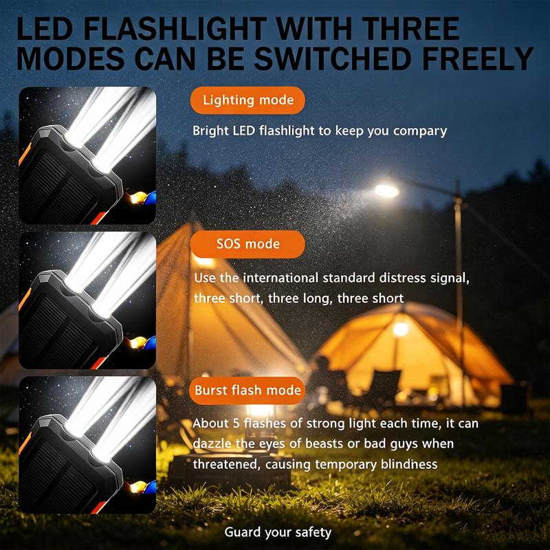 ⚡Portable Solar Power Bank, Solar Powered Charger with Dual LED Flashlights, Power Bank for Travel, Camping