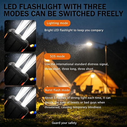 ⚡Portable Solar Power Bank, Solar Powered Charger with Dual LED Flashlights, Power Bank for Travel, Camping