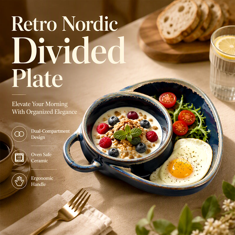 Retro divided ceramic dish with single handle