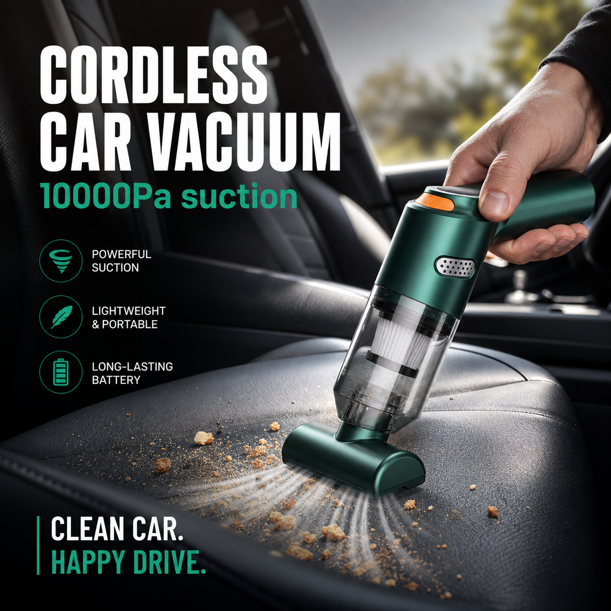 Cordless Car Vacuum – 10000Pa Suction & 4000mAh Battery