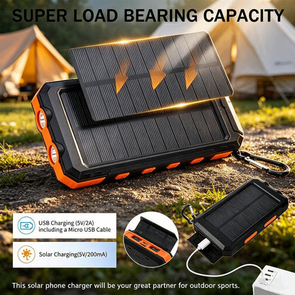 ⚡Portable Solar Power Bank, Solar Powered Charger with Dual LED Flashlights, Power Bank for Travel, Camping