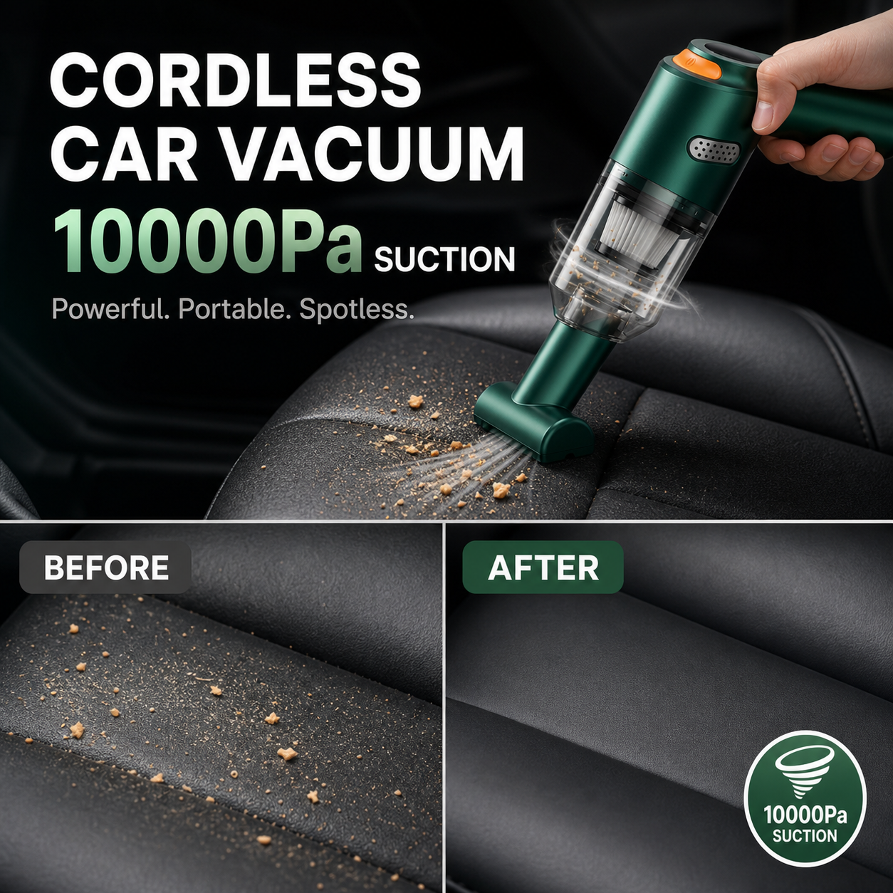 Cordless Car Vacuum – 10000Pa Suction & 4000mAh Battery