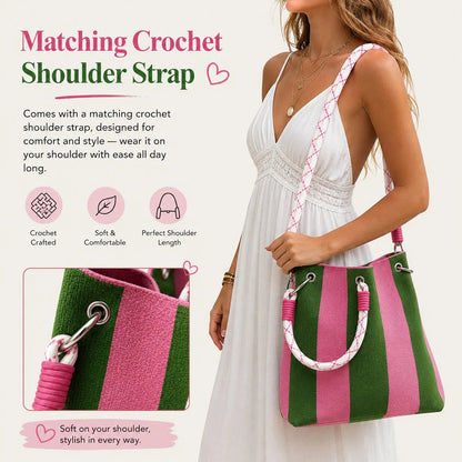 🏆👜 Limited-Time Sale: 50% OFF 🌴 Boho Striped Knit Bucket Handbag for Women – Handmade Summer Beach Shoulder Bag