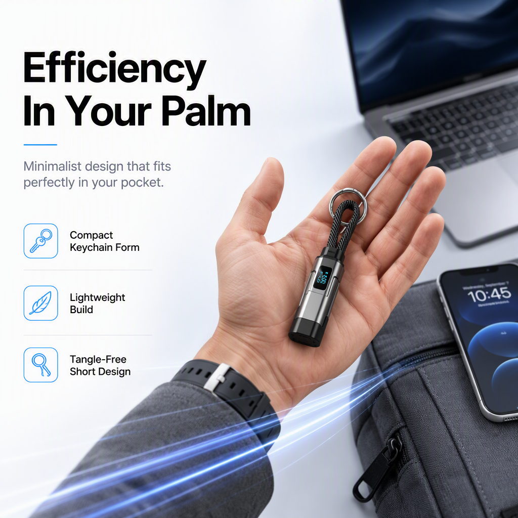 🔌 4-in-1 Charging Cable with Digital Display & Keychain – Fast-Charging, Kink-Resistant & Compact