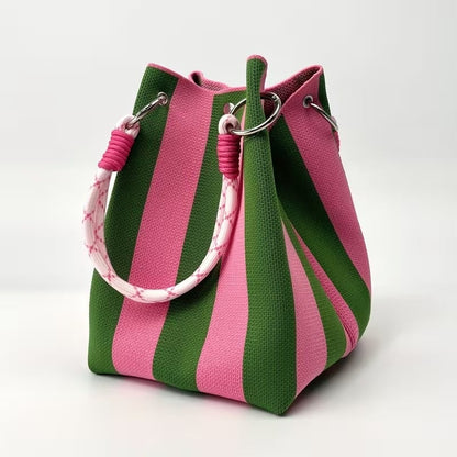 🏆👜 Limited-Time Sale: 50% OFF 🌴 Boho Striped Knit Bucket Handbag for Women – Handmade Summer Beach Shoulder Bag