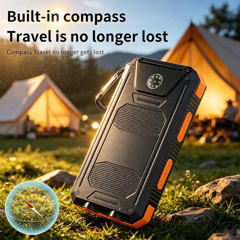 ⚡Portable Solar Power Bank, Solar Powered Charger with Dual LED Flashlights, Power Bank for Travel, Camping
