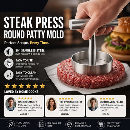 🥩Steak Press Round Patty Mold | Food‑Grade 304 Stainless Steel Burger Patty Maker