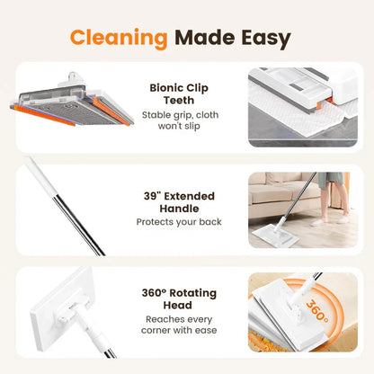 Extendable Telescopic Disposable Flat Clip Mop, 360° Swivel Lightweight Floor Mop