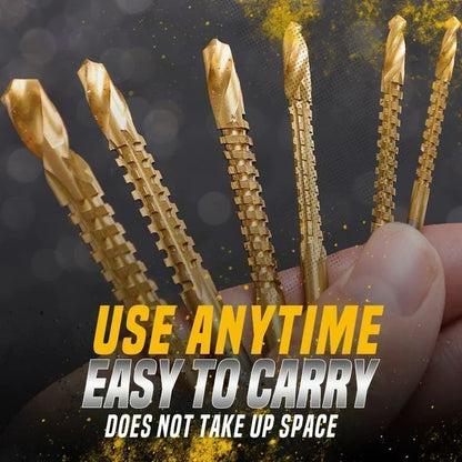 6‑Pcs Titanium‑Coated Twist Drill Bit Set‑ High‑Speed Steel Multi‑Purpose Sawtooth Drill Bits, Cutting & Drilling Combo Tool for Wood, Plastic & Soft Metal DIY Projects