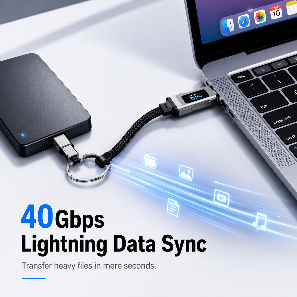 🔌 4-in-1 Charging Cable with Digital Display & Keychain – Fast-Charging, Kink-Resistant & Compact