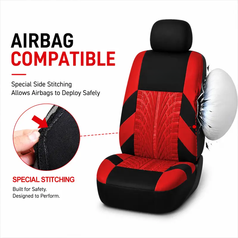 Car Seat Covers for 5 Seats Universal, Fabric Breathable Car Front & Rear Seat Protectors, Airbag Compatible, Full Protection, Fits Most Cars Trucks Vans SUVs, Red Gray Black Blue Seat Covers