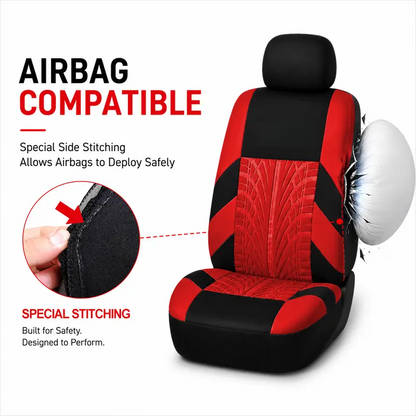 Car Seat Covers for 5 Seats Universal, Fabric Breathable Car Front & Rear Seat Protectors, Airbag Compatible, Full Protection, Fits Most Cars Trucks Vans SUVs, Red Gray Black Blue Seat Covers