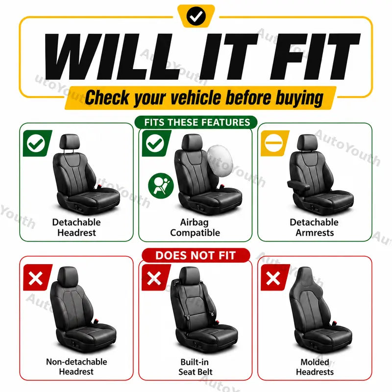 Car Seat Covers for 5 Seats Universal, Fabric Breathable Car Front & Rear Seat Protectors, Airbag Compatible, Full Protection, Fits Most Cars Trucks Vans SUVs, Red Gray Black Blue Seat Covers