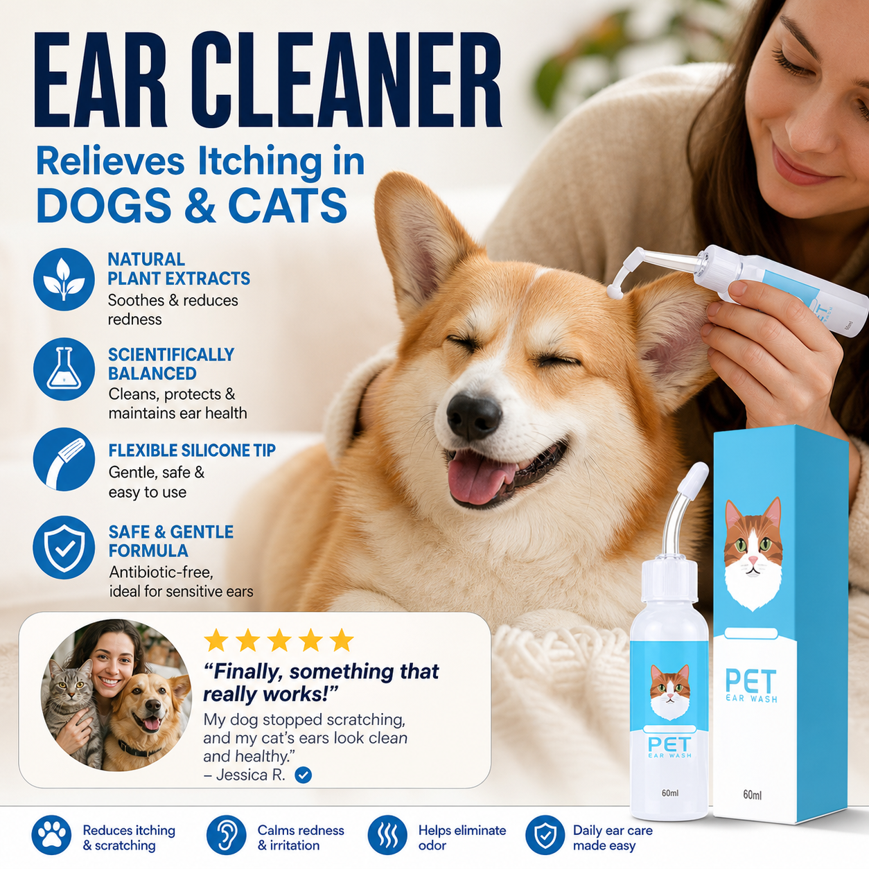🐾Pet Ear Cleaner, Soothes Itching & Redness