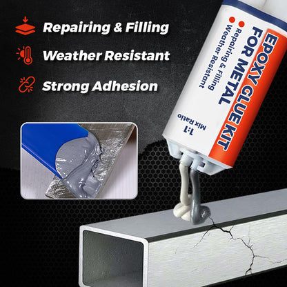 Heat Resistant Waterproof Metal Repair Glue Epoxy Glue Kit for Metal（Free Pusher + Scraper）