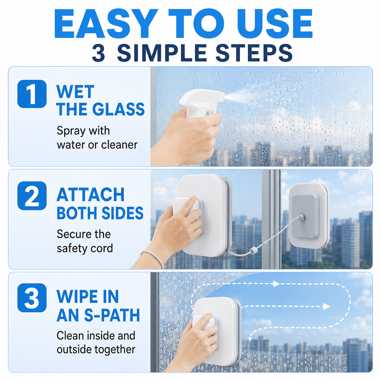 ⚡6‑in‑1 Magnetic Glass Cleaner – 30% wider cleaning area, perfect for high‑rise windows. Dual pads + squeegee – flawless results from the first pass! 🪣🪟