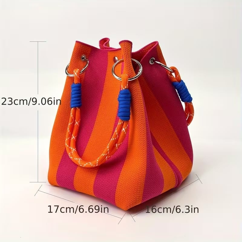 🏆👜 Limited-Time Sale: 50% OFF 🌴 Boho Striped Knit Bucket Handbag for Women – Handmade Summer Beach Shoulder Bag