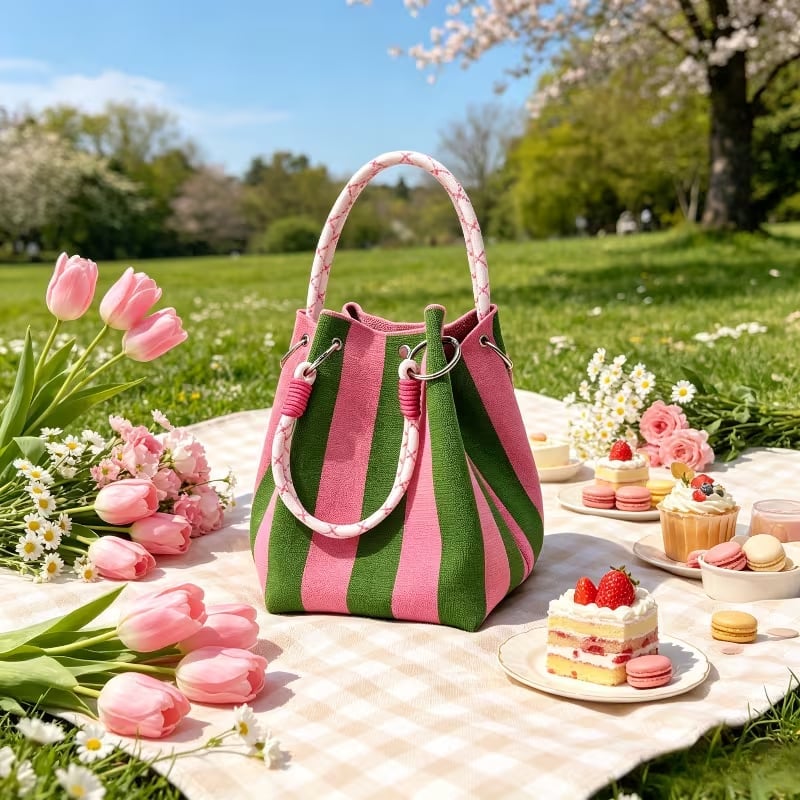🏆👜 Limited-Time Sale: 50% OFF 🌴 Boho Striped Knit Bucket Handbag for Women – Handmade Summer Beach Shoulder Bag