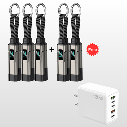 🔌 4-in-1 Charging Cable with Digital Display & Keychain – Fast-Charging, Kink-Resistant & Compact