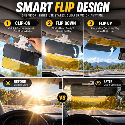 🚗 Drive Safer Day & Night 🌙 Universal HD Anti-Glare Car Visor ✨