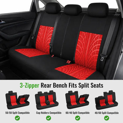 Car Seat Covers for 5 Seats Universal, Fabric Breathable Car Front & Rear Seat Protectors, Airbag Compatible, Full Protection, Fits Most Cars Trucks Vans SUVs, Red Gray Black Blue Seat Covers