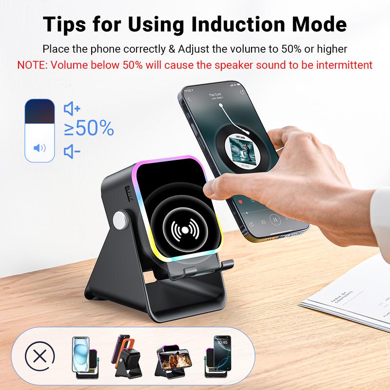 5-in-1 wireless Bluetooth speaker with induction function and adjustable cell phone holder
