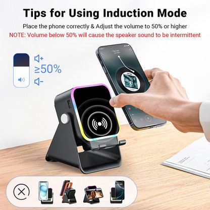 5-in-1 wireless Bluetooth speaker with induction function and adjustable cell phone holder