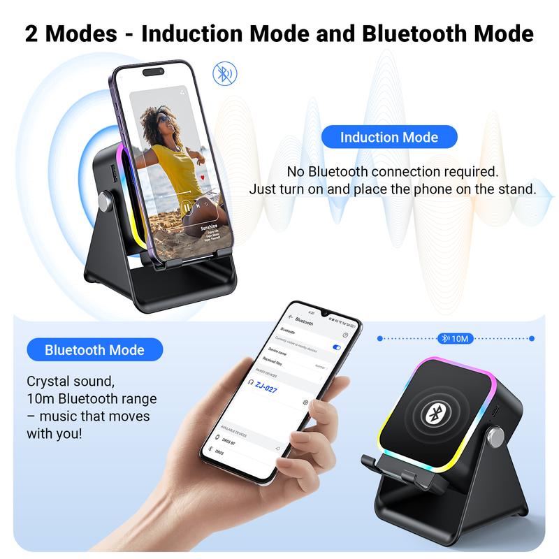 5-in-1 wireless Bluetooth speaker with induction function and adjustable cell phone holder