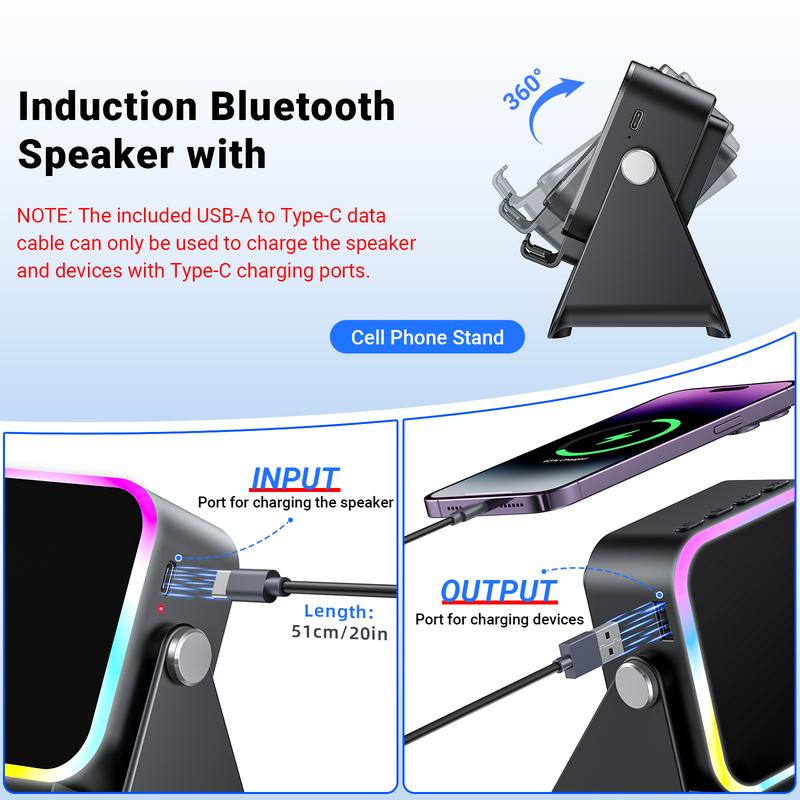 5-in-1 wireless Bluetooth speaker with induction function and adjustable cell phone holder
