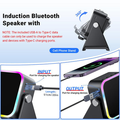 5-in-1 wireless Bluetooth speaker with induction function and adjustable cell phone holder