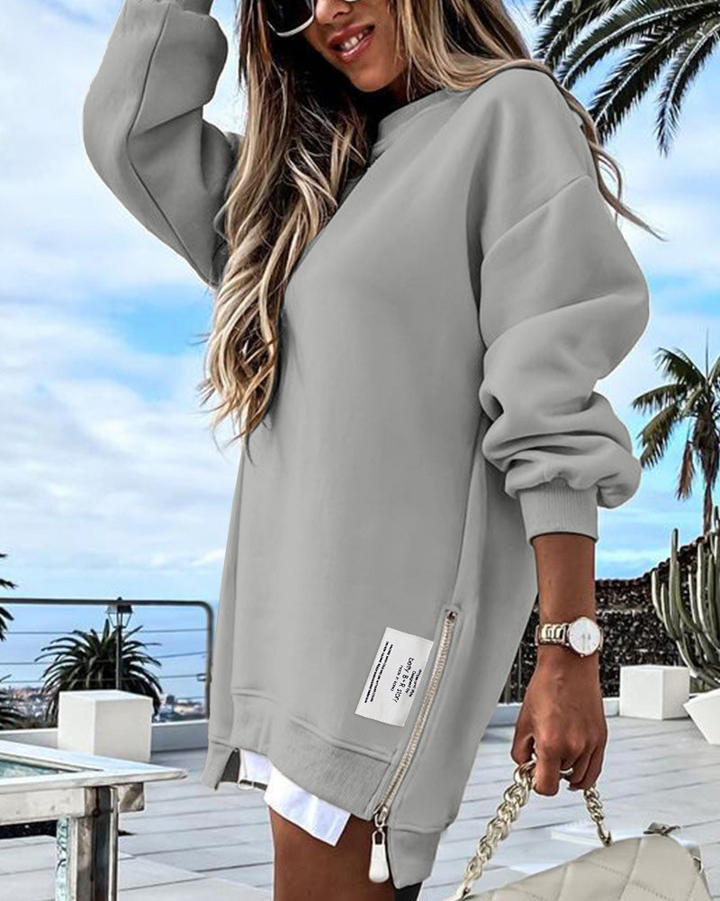 🔥Hot Promotion 49% OFF🔥Casual Long Sleeve Zipper Slit Oversized Sweatshirt