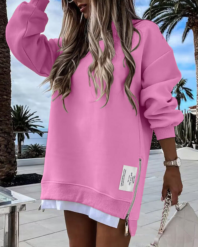 🔥Hot Promotion 49% OFF🔥Casual Long Sleeve Zipper Slit Oversized Sweatshirt