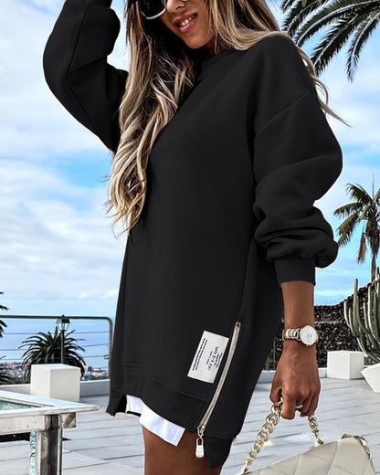 🔥Hot Promotion 49% OFF🔥Casual Long Sleeve Zipper Slit Oversized Sweatshirt