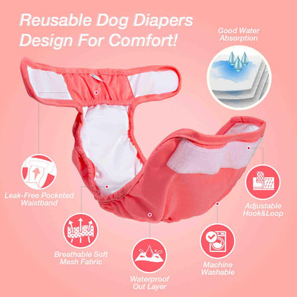 Washable Pet Diapers for Female Male Dogs, Reusable Doggy Diapers