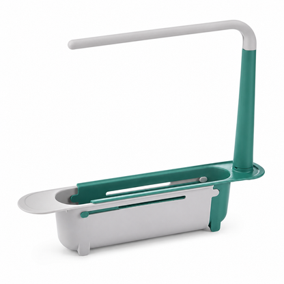 2-in-1 Sink Organizer Rack – Expandable Sponge Holder & Kitchen Towel Drying Bar