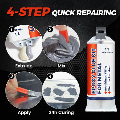 Heat Resistant Waterproof Metal Repair Glue Epoxy Glue Kit for Metal（Free Pusher + Scraper）