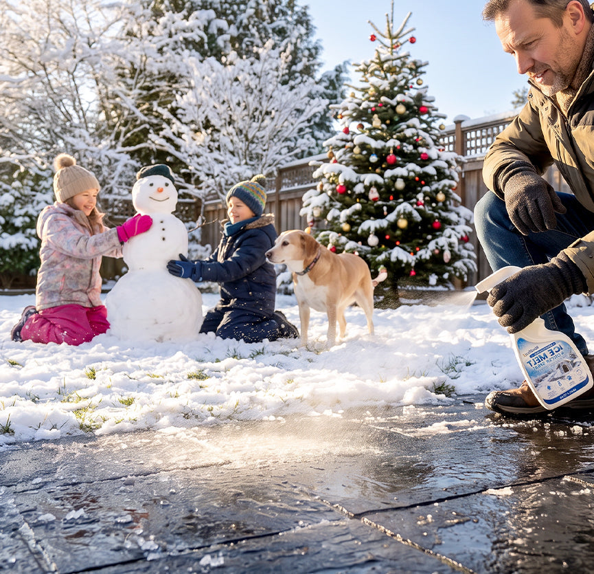 Treating an icy winter walkway