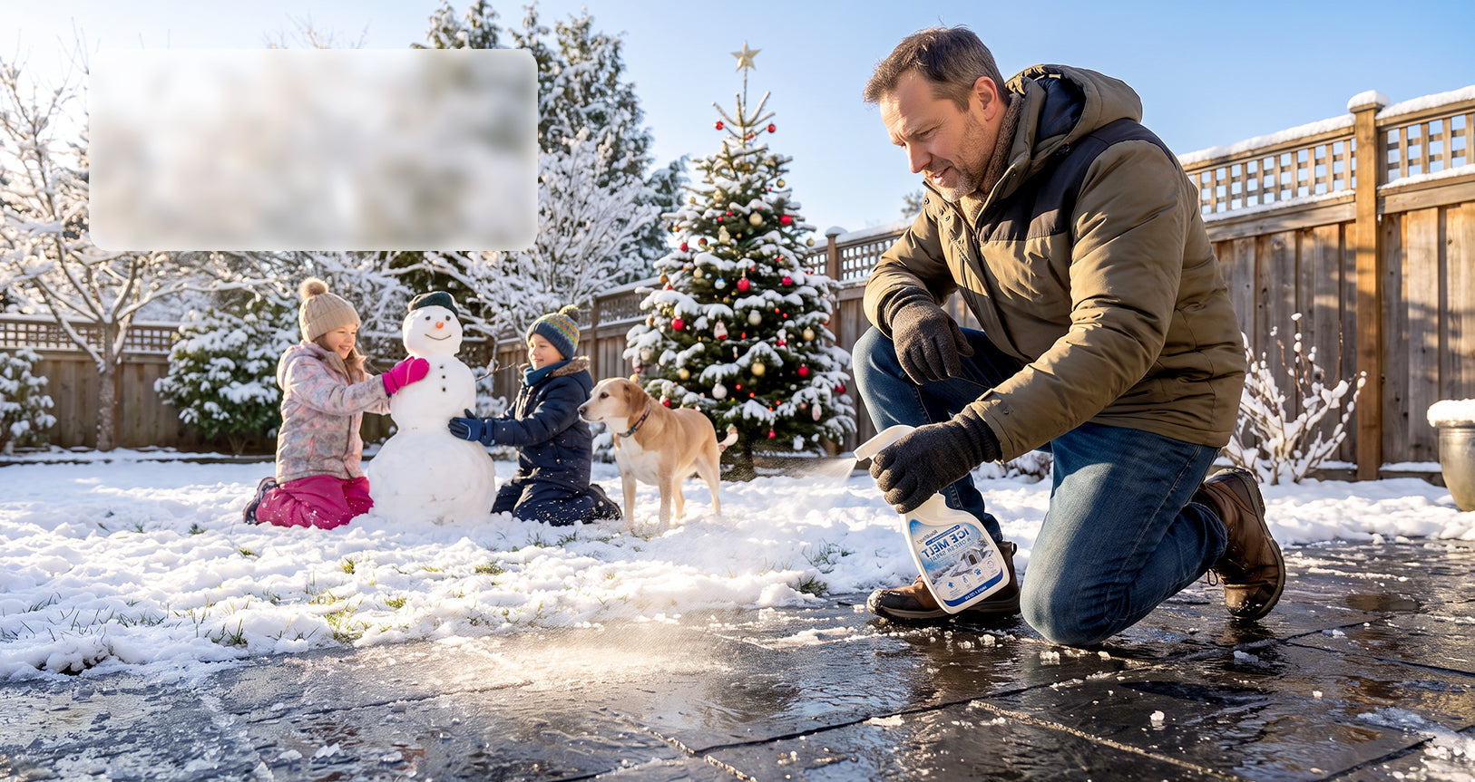 Treating an icy winter walkway