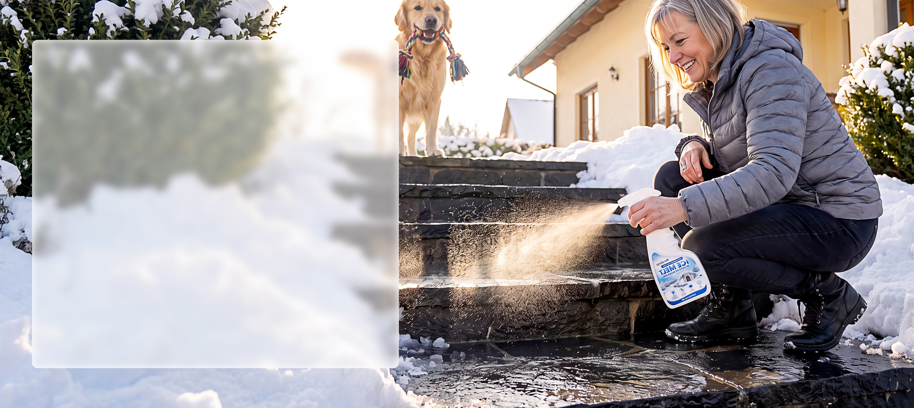 Outdoor de-icing and snow melting spray