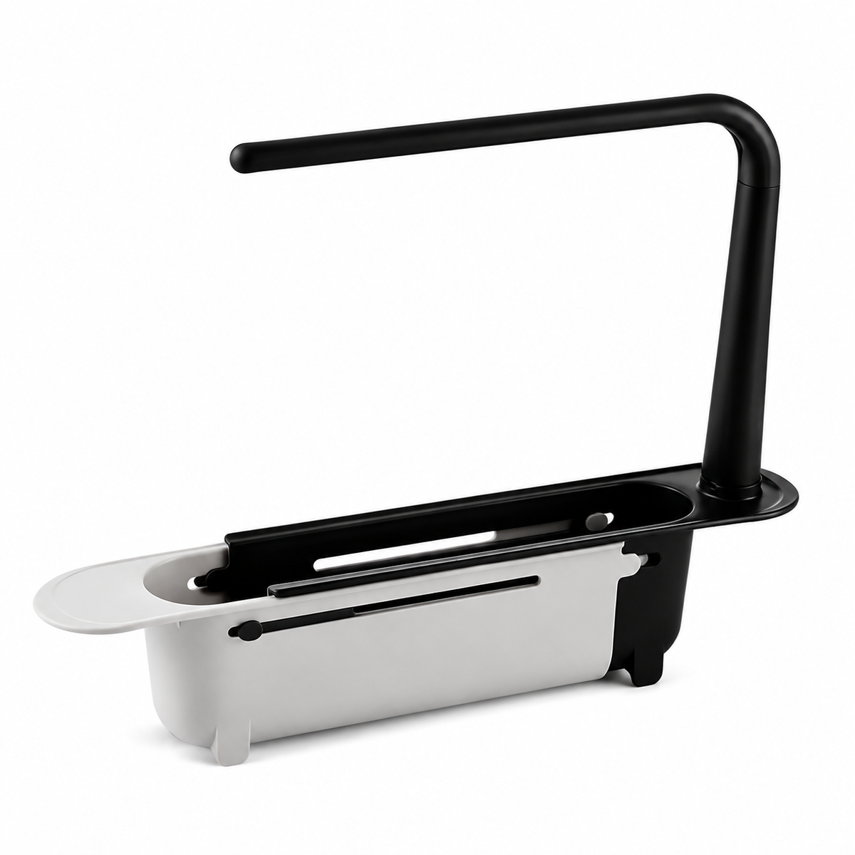 2-in-1 Sink Organizer Rack – Expandable Sponge Holder & Kitchen Towel Drying Bar