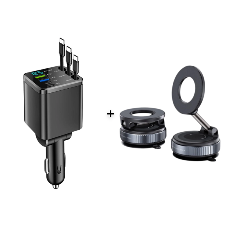 🔋📱Fast Charging 7-in-1 Retractable Fast Car Charger with Voltage Display – USB-C For Android&Lighting For APPLE