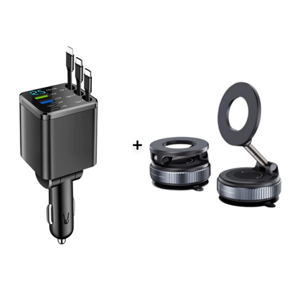 🔋📱Fast Charging 7-in-1 Retractable Fast Car Charger with Voltage Display – USB-C For Android&Lighting For APPLE