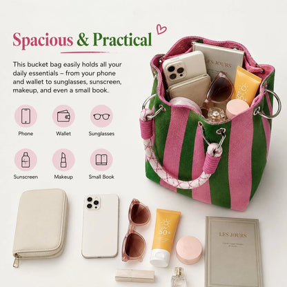 🏆👜 Limited-Time Sale: 50% OFF 🌴 Boho Striped Knit Bucket Handbag for Women – Handmade Summer Beach Shoulder Bag